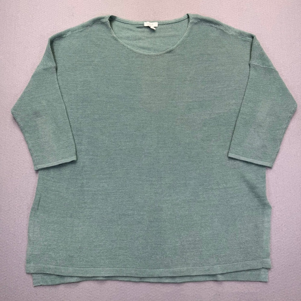 Pure Jill J. Jill Linen Blend Knit Sweater Sage Green 3/4 Sleeve Large SSW198981
